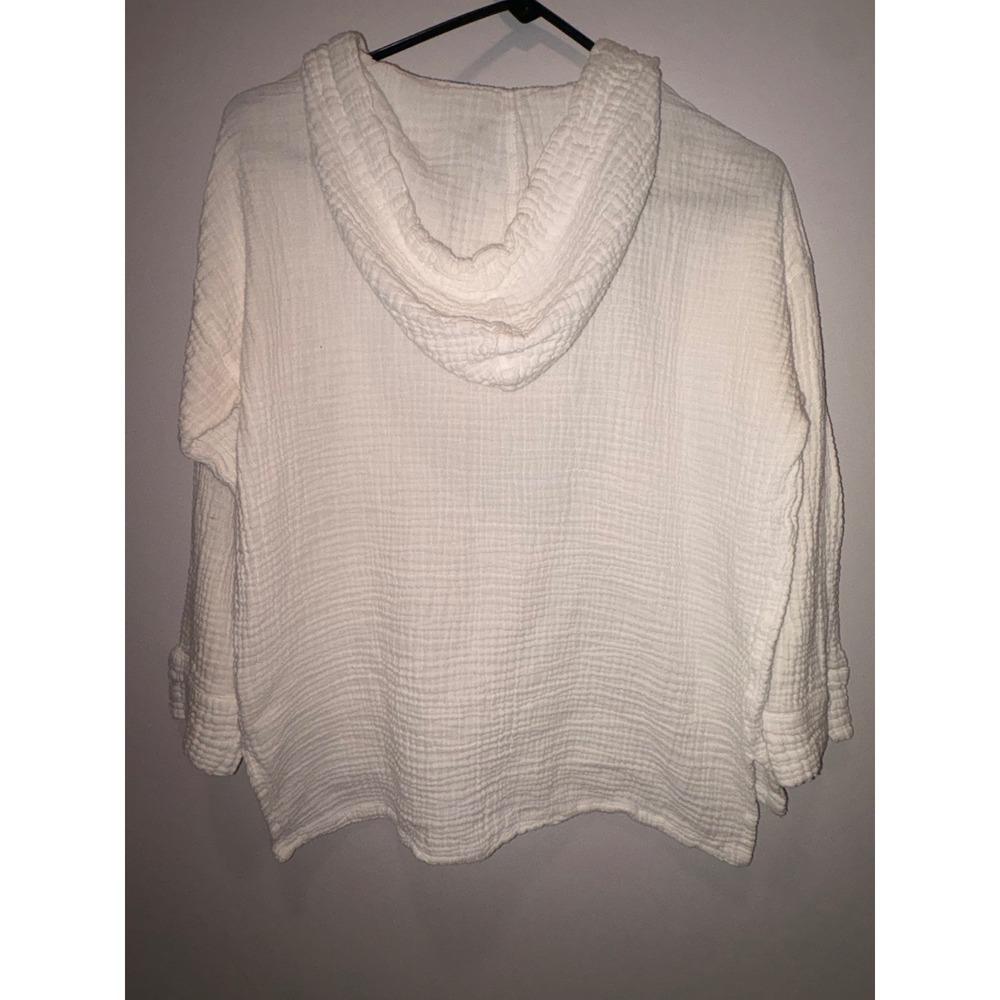 Shannon Passero 100% Cotton Gauze Hoodie Texture Beach Cover Up Top White - Picture 2 of 8